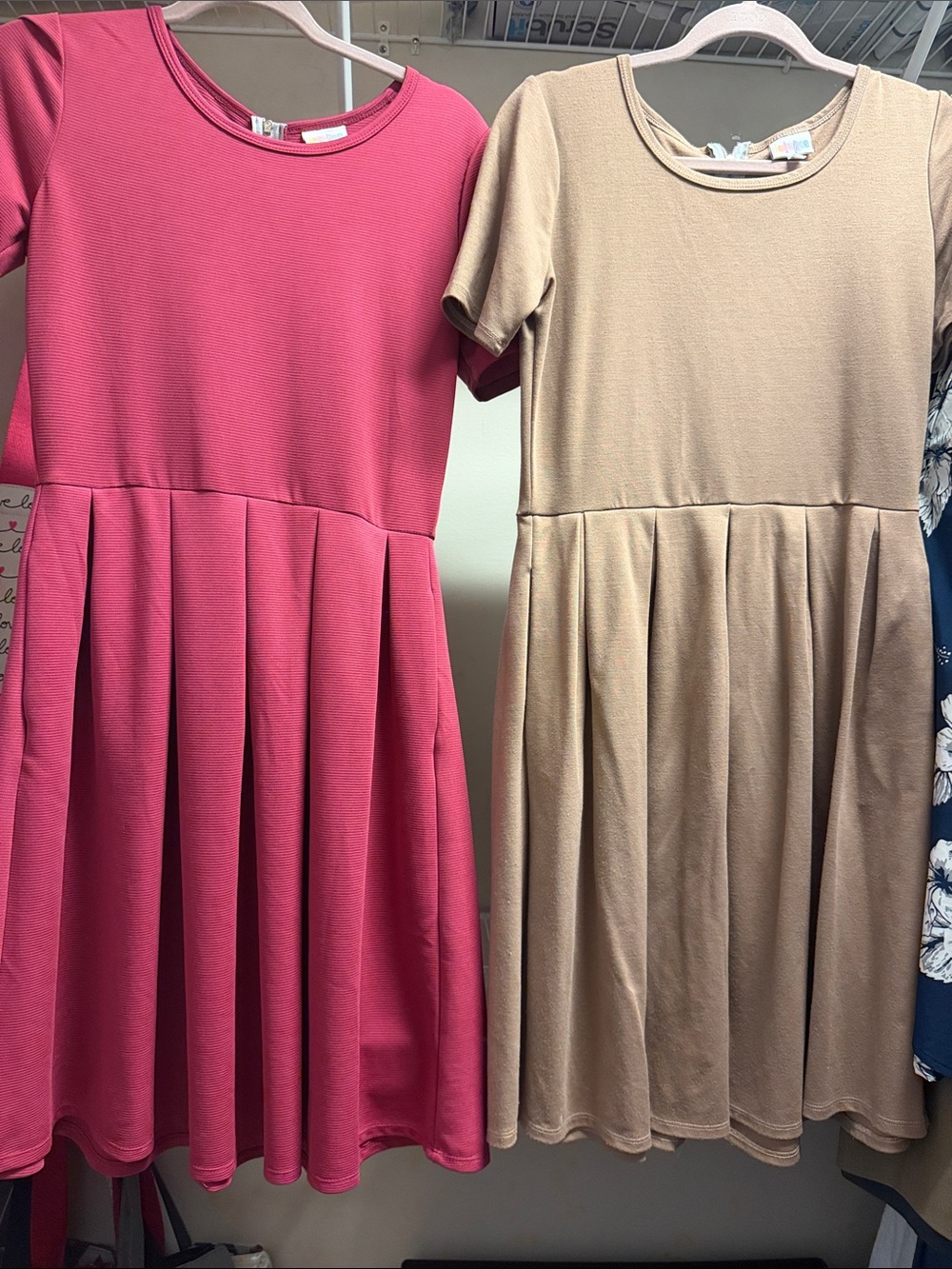 LuLaRoe Short Sleeve Fit-and-Flare Dresses in Pink and Taupe
